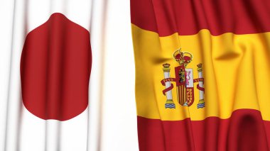 Gerçekçi kumaş dokusuna sahip Japon ve İspanyol bayrakları