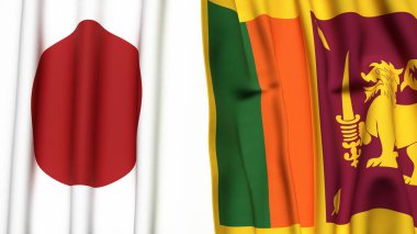 Gerçekçi kumaş dokusuna sahip Japon ve SRI LANKA bayrakları