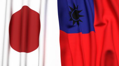Gerçekçi kumaşlı Japon ve Tayvan bayrakları.
