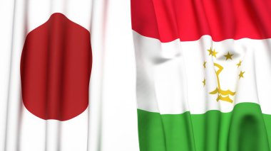 Gerçekçi kumaş dokusuna sahip Japon ve TAJIKISTAN bayrakları