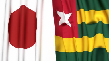 Gerçekçi kumaş dokusuna sahip Japon ve TOGO bayrakları