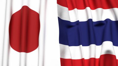 Japon ve Tayland bayrakları gerçekçi kumaş dokusuyla
