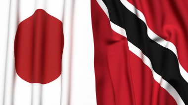 Gerçekçi kumaş dokusuna sahip Japon ve TRINIDAD bayrakları