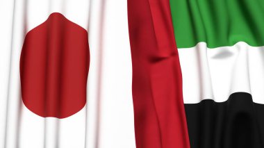 Gerçekçi kumaşlı Japon ve BAE bayrakları