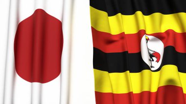 Gerçekçi kumaşlı Japon ve UGANDA bayrakları