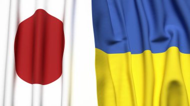 Japon ve UKRAINE bayrakları gerçekçi kumaş dokusuyla