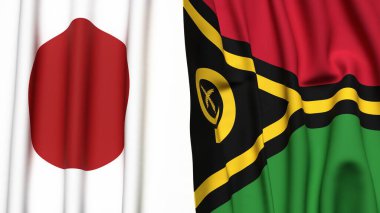 Japon ve VANUATU bayrakları gerçekçi kumaş dokusuyla