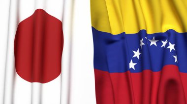 Gerçekçi kumaşlı Japon ve Venezuela bayrakları
