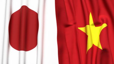 Gerçekçi kumaş dokusuna sahip Japon ve VİETNAM bayrakları