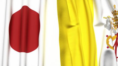 Japon ve VATİKAN bayrakları gerçekçi kumaş dokusuyla