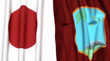 Japon ve Batı Hint Adaları bayrakları gerçekçi kumaş desenli.