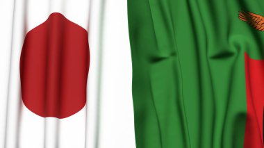 Japon ve ZAMBIA bayrakları gerçekçi kumaş dokusuyla