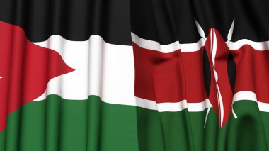 Gerçekçi kumaş dokusuna sahip JORDAN ve KENYA bayrakları