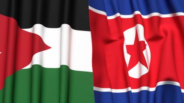 JORDAN ve KORDAN 'IN Bayrakları ve gerçekçi kumaş dokusuyla Kuzey Kore