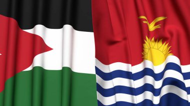 Gerçekçi kumaş dokusuna sahip JORDAN ve KIRIBATI bayrakları