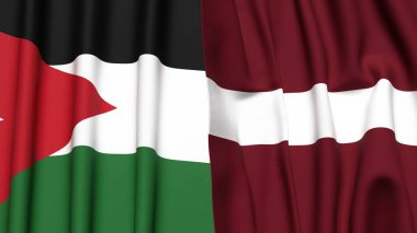 Gerçekçi kumaş dokusuna sahip JORDAN ve LATVIA bayrakları