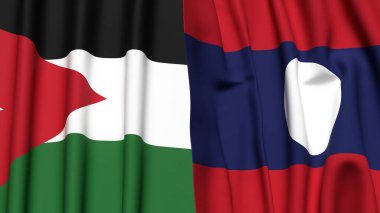 Gerçekçi kumaş desenli JORDAN ve LAOS bayrakları