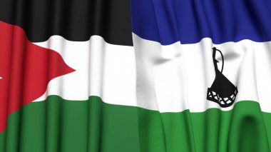 Gerçekçi kumaşlı JORDAN ve LESOTHO bayrakları