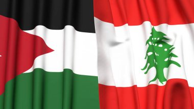 Gerçekçi kumaş desenli JORDAN ve LEBANON bayrakları