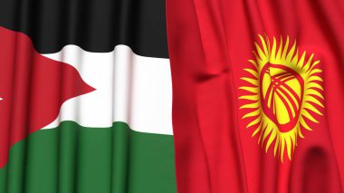 Gerçekçi kumaş dokusuna sahip JORDAN ve KYRGYZSTAN bayrakları