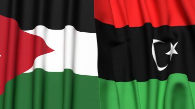 Gerçekçi kumaş dokusuna sahip JORDAN ve LIBYA bayrakları
