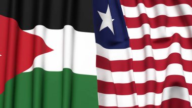 Gerçekçi kumaş dokusuna sahip JORDAN ve LIBERIA bayrakları