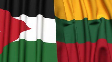 Gerçekçi kumaş dokusuna sahip JORDAN ve LITHUANIA bayrakları