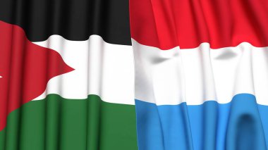 Gerçekçi kumaş dokusuna sahip JORDAN ve LUXEMBOURG bayrakları