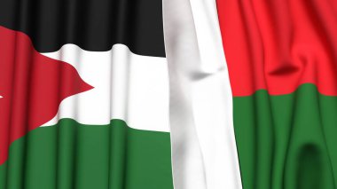 Gerçekçi kumaş dokusuna sahip JORDAN ve MADAGASCAR bayrakları