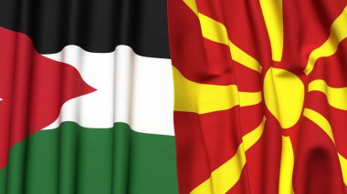 Gerçekçi kumaş dokusuna sahip JORDAN ve MACEDONIA bayrakları