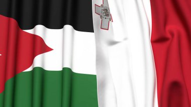 Gerçekçi kumaş dokusuna sahip JORDAN ve MALTA bayrakları