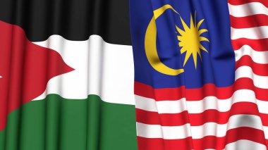 Gerçekçi kumaş dokusuna sahip JORDAN ve MALAYSIA bayrakları