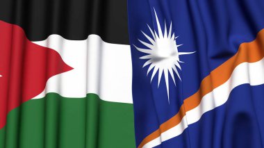 Gerçekçi kumaş dokusuna sahip JORDAN ve MARSHALL Adaları bayrakları