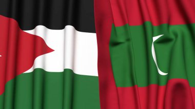 Gerçekçi kumaş dokusuna sahip JORDAN ve MALDIVES bayrakları