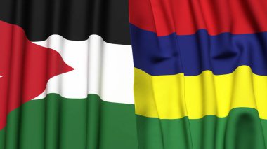 Gerçekçi kumaş dokusuna sahip JORDAN ve MAURITIUS bayrakları