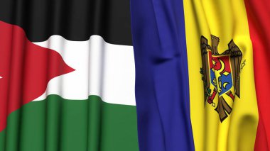 Gerçekçi kumaş dokusuna sahip JORDAN ve MOLDOVA bayrakları