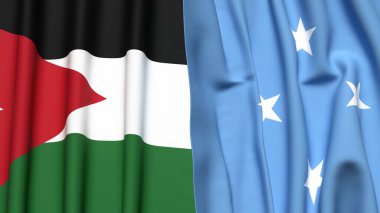 Gerçekçi kumaş dokusuna sahip JORDAN ve MICRONESIA bayrakları