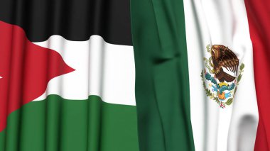 Gerçekçi kumaş dokusuna sahip JORDAN ve MEXICO bayrakları