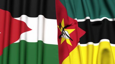 Gerçekçi kumaş dokusuna sahip JORDAN ve MOZAMBIQUE bayrakları