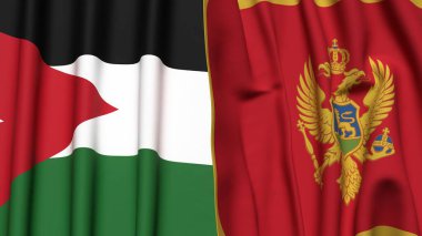 JORDAN ve MONTENEGRO bayrakları gerçekçi kumaş dokusuyla