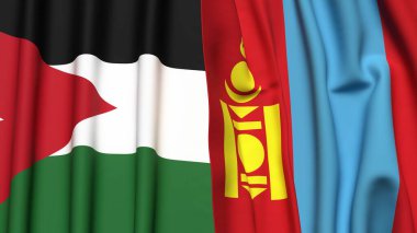 JORDAN ve Mongol bayrakları gerçekçi kumaş dokusuna sahipler.