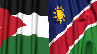 Gerçekçi kumaş dokusuna sahip JORDAN ve NAMIBIA bayrakları