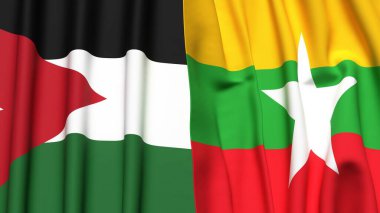 Gerçekçi kumaşlı JORDAN ve Myanmar bayrakları