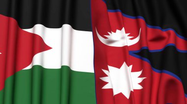 Gerçekçi kumaş dokusuna sahip JORDAN ve NEPAL bayrakları