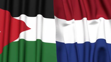 Gerçekçi kumaş dokusuna sahip JORDAN ve NETHERLANDS bayrakları