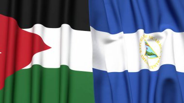 Gerçekçi kumaş dokusuna sahip JORDAN ve NICARAGUA bayrakları