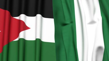 Gerçekçi kumaş dokusuna sahip JORDAN ve NIGERIA bayrakları