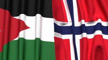 Gerçekçi kumaş dokusuna sahip JORDAN ve NORway bayrakları