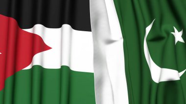 Gerçekçi kumaş dokusuna sahip JORDAN ve PAKISTAN bayrakları