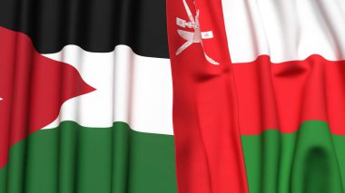 Gerçekçi kumaşlı JORDAN ve OMAN bayrakları